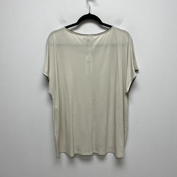 Eileen Fisher Beige Silk Piped Trim Short Sleeve Boat Neck Pullover Top XL $148 - Picture 4 of 10